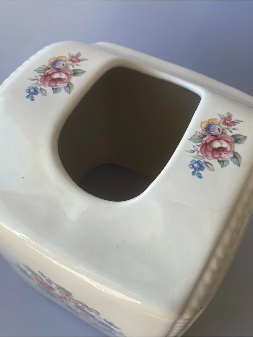 Athena Cream Ceramic Tissue Box Cover with Pink & Blue Floral Bouquet